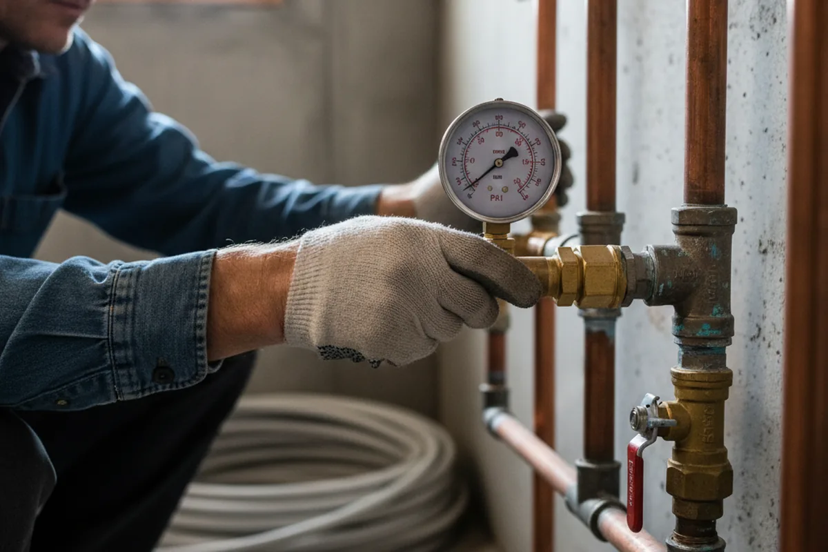 Pressure testing a repaired line during Water Line Repair in Portage